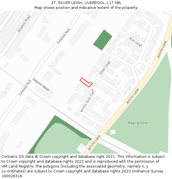 27, SILVER LEIGH, LIVERPOOL, L17 5BL: Location map and indicative extent of plot