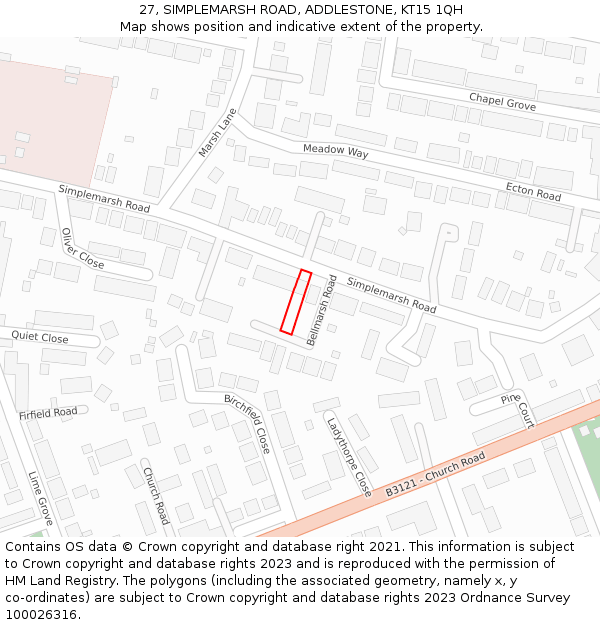 27, SIMPLEMARSH ROAD, ADDLESTONE, KT15 1QH: Location map and indicative extent of plot