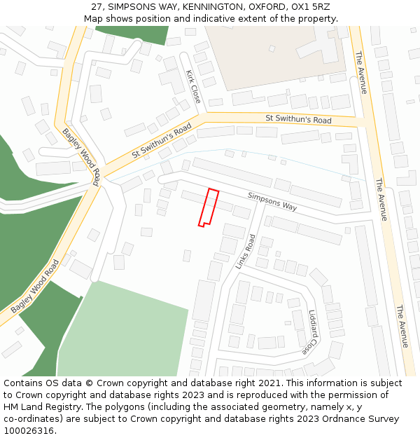 27, SIMPSONS WAY, KENNINGTON, OXFORD, OX1 5RZ: Location map and indicative extent of plot