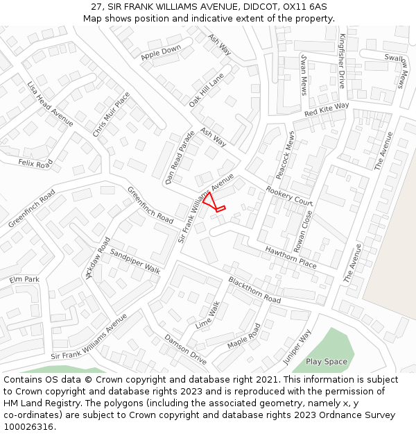 27, SIR FRANK WILLIAMS AVENUE, DIDCOT, OX11 6AS: Location map and indicative extent of plot