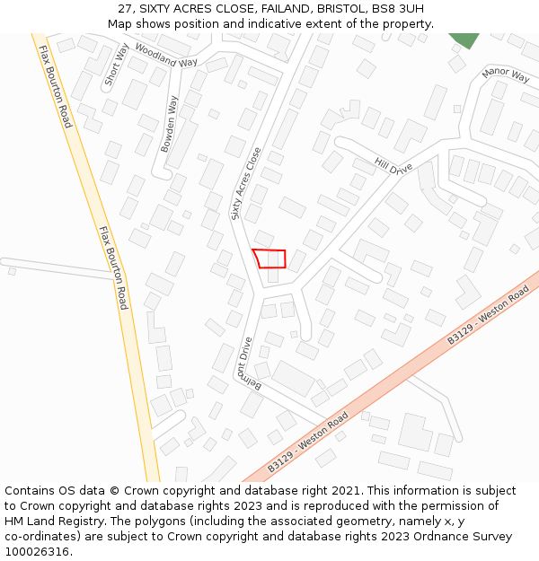 27, SIXTY ACRES CLOSE, FAILAND, BRISTOL, BS8 3UH: Location map and indicative extent of plot