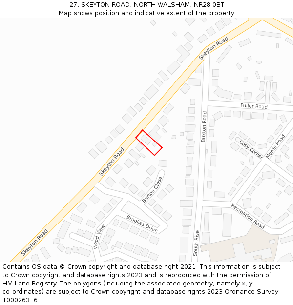 27, SKEYTON ROAD, NORTH WALSHAM, NR28 0BT: Location map and indicative extent of plot