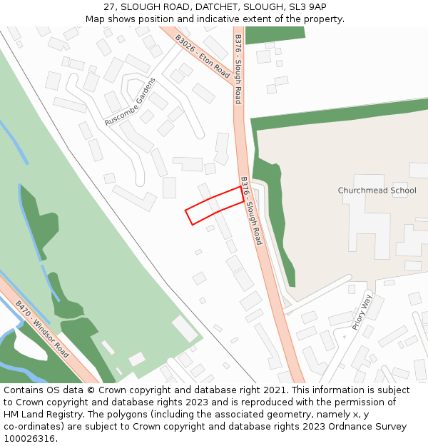 27, SLOUGH ROAD, DATCHET, SLOUGH, SL3 9AP: Location map and indicative extent of plot