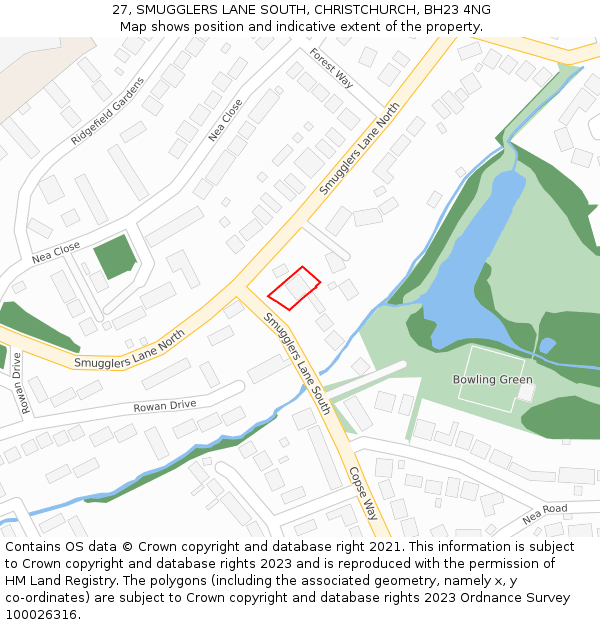 27, SMUGGLERS LANE SOUTH, CHRISTCHURCH, BH23 4NG: Location map and indicative extent of plot