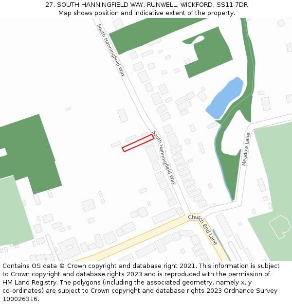 27, SOUTH HANNINGFIELD WAY, RUNWELL, WICKFORD, SS11 7DR: Location map and indicative extent of plot