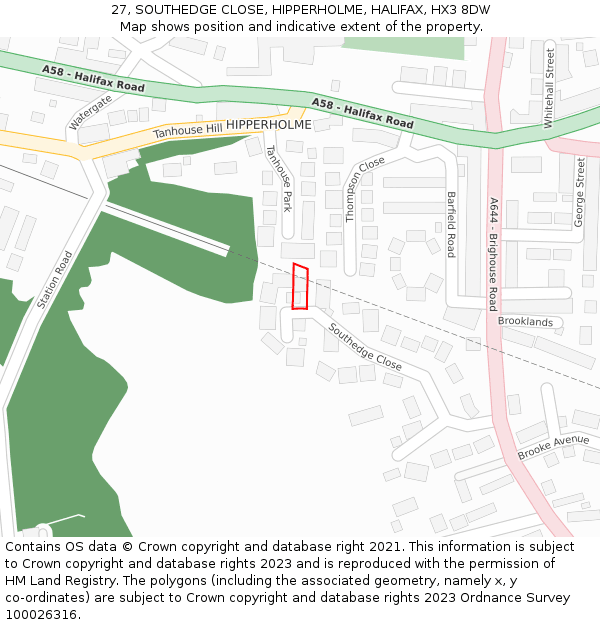 27, SOUTHEDGE CLOSE, HIPPERHOLME, HALIFAX, HX3 8DW: Location map and indicative extent of plot