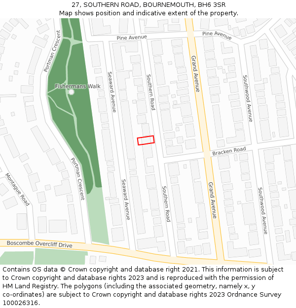 27, SOUTHERN ROAD, BOURNEMOUTH, BH6 3SR: Location map and indicative extent of plot