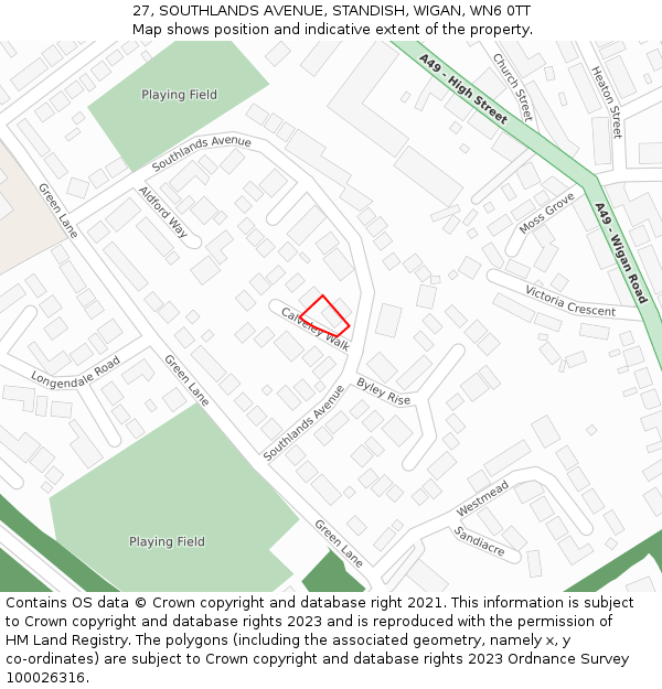 27, SOUTHLANDS AVENUE, STANDISH, WIGAN, WN6 0TT: Location map and indicative extent of plot