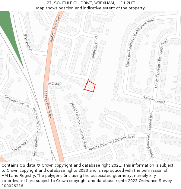 27, SOUTHLEIGH DRIVE, WREXHAM, LL11 2HZ: Location map and indicative extent of plot