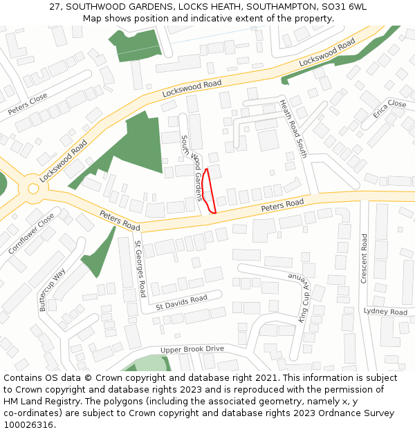 27, SOUTHWOOD GARDENS, LOCKS HEATH, SOUTHAMPTON, SO31 6WL: Location map and indicative extent of plot