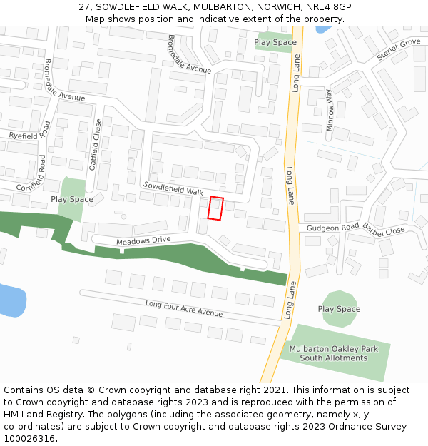 27, SOWDLEFIELD WALK, MULBARTON, NORWICH, NR14 8GP: Location map and indicative extent of plot