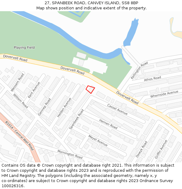 27, SPANBEEK ROAD, CANVEY ISLAND, SS8 8BP: Location map and indicative extent of plot