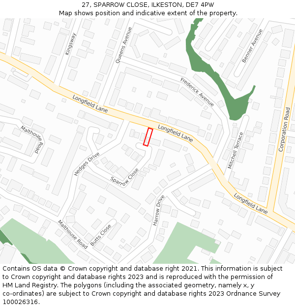 27, SPARROW CLOSE, ILKESTON, DE7 4PW: Location map and indicative extent of plot