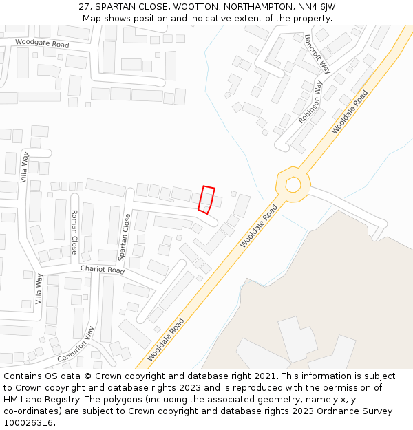 27, SPARTAN CLOSE, WOOTTON, NORTHAMPTON, NN4 6JW: Location map and indicative extent of plot