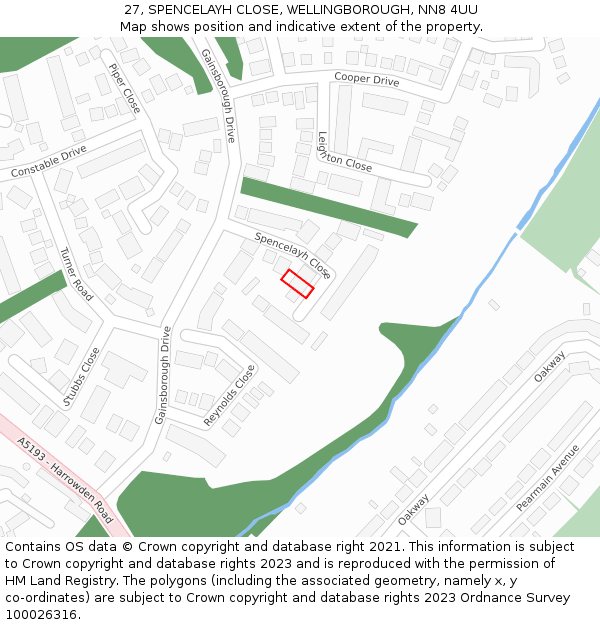 27, SPENCELAYH CLOSE, WELLINGBOROUGH, NN8 4UU: Location map and indicative extent of plot