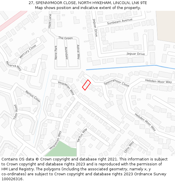 27, SPENNYMOOR CLOSE, NORTH HYKEHAM, LINCOLN, LN6 9TE: Location map and indicative extent of plot