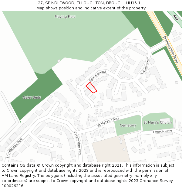 27, SPINDLEWOOD, ELLOUGHTON, BROUGH, HU15 1LL: Location map and indicative extent of plot