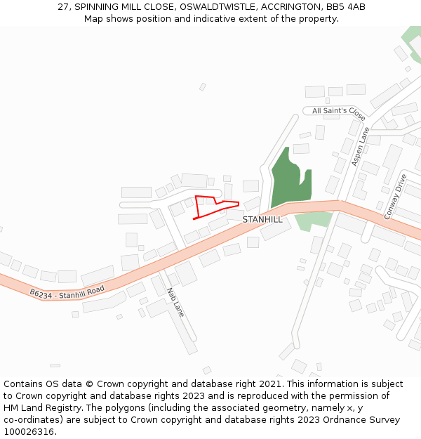 27, SPINNING MILL CLOSE, OSWALDTWISTLE, ACCRINGTON, BB5 4AB: Location map and indicative extent of plot