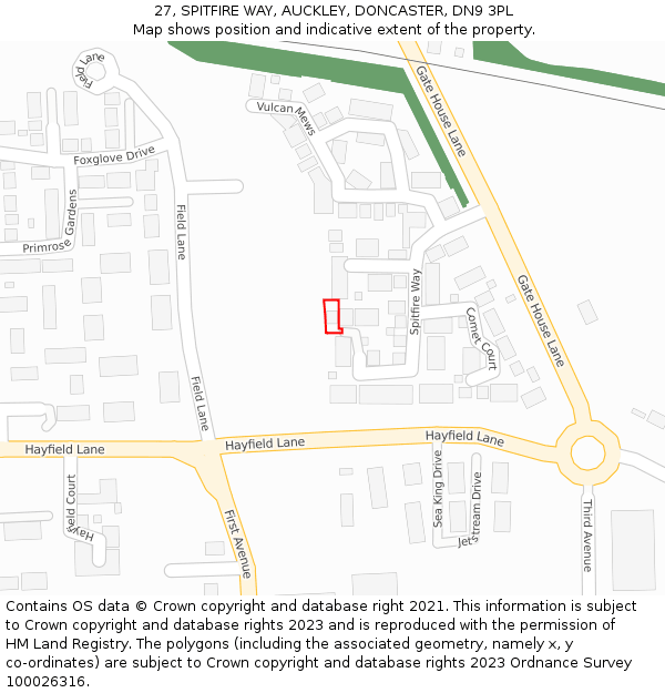 27, SPITFIRE WAY, AUCKLEY, DONCASTER, DN9 3PL: Location map and indicative extent of plot