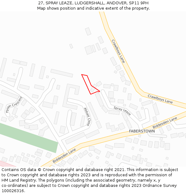 27, SPRAY LEAZE, LUDGERSHALL, ANDOVER, SP11 9PH: Location map and indicative extent of plot