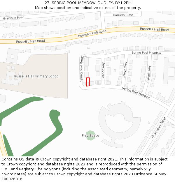 27, SPRING POOL MEADOW, DUDLEY, DY1 2PH: Location map and indicative extent of plot