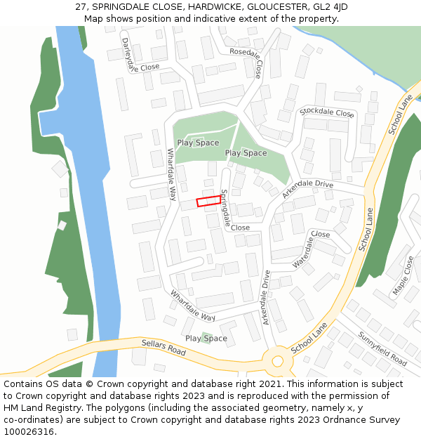 27, SPRINGDALE CLOSE, HARDWICKE, GLOUCESTER, GL2 4JD: Location map and indicative extent of plot