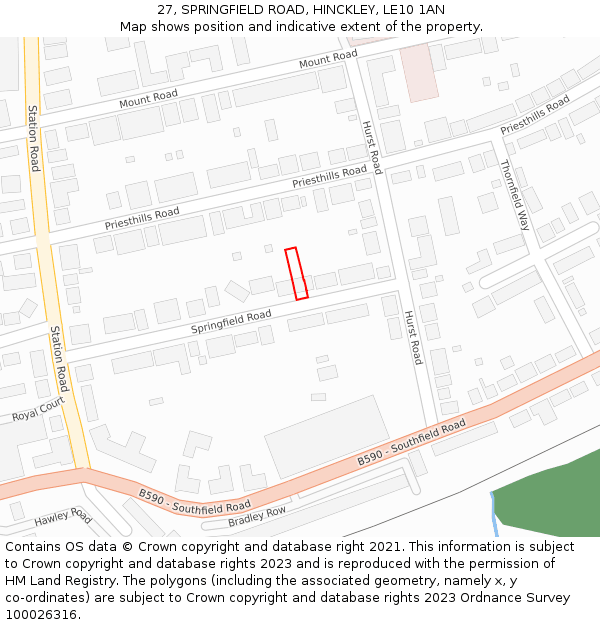 27, SPRINGFIELD ROAD, HINCKLEY, LE10 1AN: Location map and indicative extent of plot