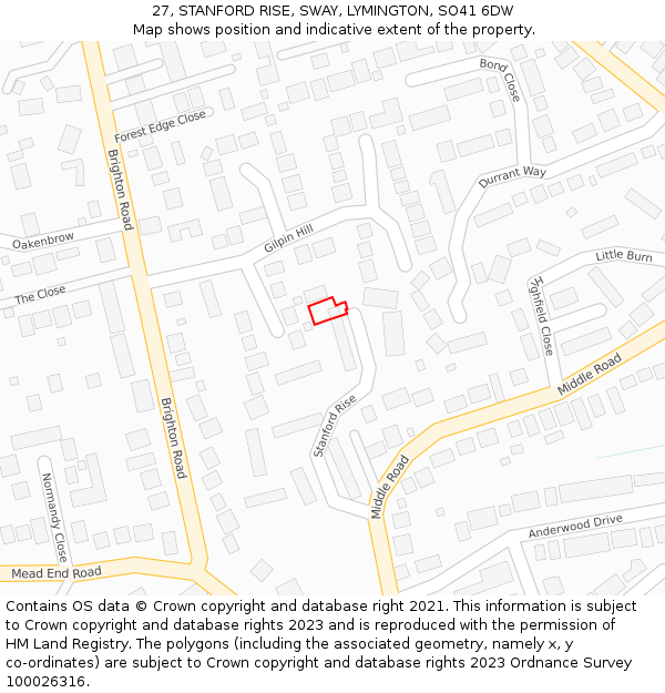 27, STANFORD RISE, SWAY, LYMINGTON, SO41 6DW: Location map and indicative extent of plot