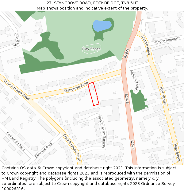 27, STANGROVE ROAD, EDENBRIDGE, TN8 5HT: Location map and indicative extent of plot