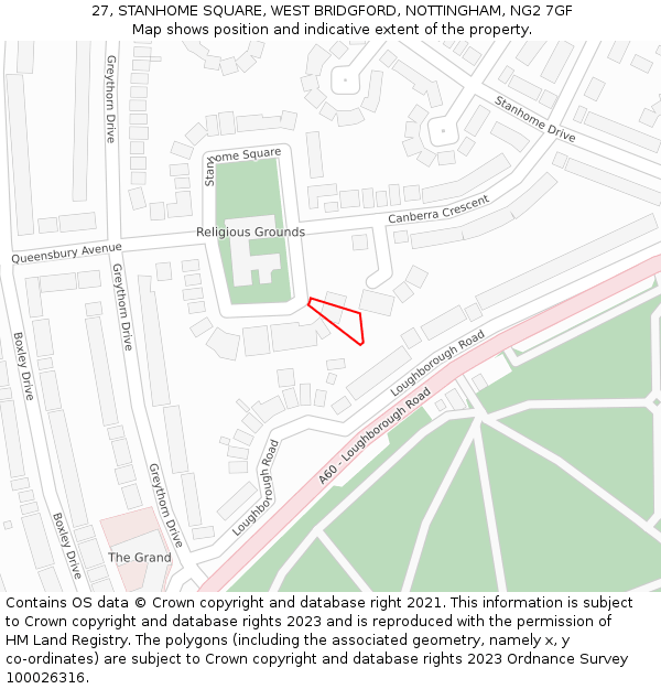 27, STANHOME SQUARE, WEST BRIDGFORD, NOTTINGHAM, NG2 7GF: Location map and indicative extent of plot