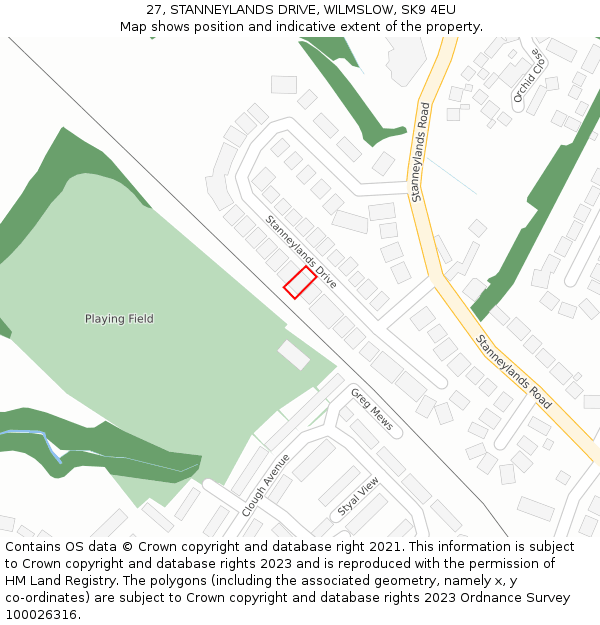 27, STANNEYLANDS DRIVE, WILMSLOW, SK9 4EU: Location map and indicative extent of plot