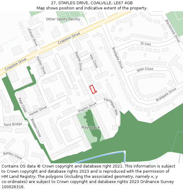 27, STAPLES DRIVE, COALVILLE, LE67 4GB: Location map and indicative extent of plot
