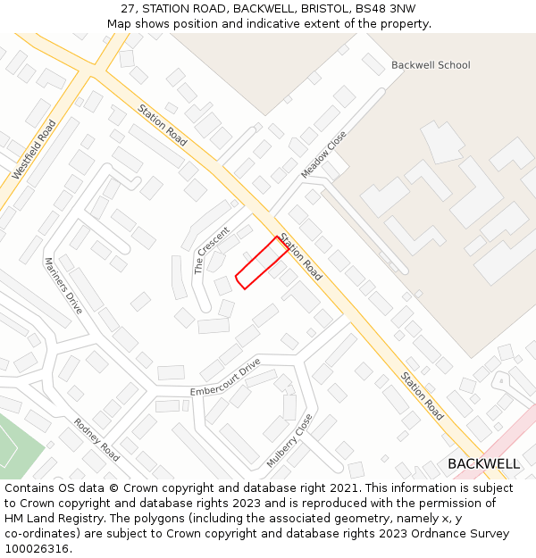 27, STATION ROAD, BACKWELL, BRISTOL, BS48 3NW: Location map and indicative extent of plot