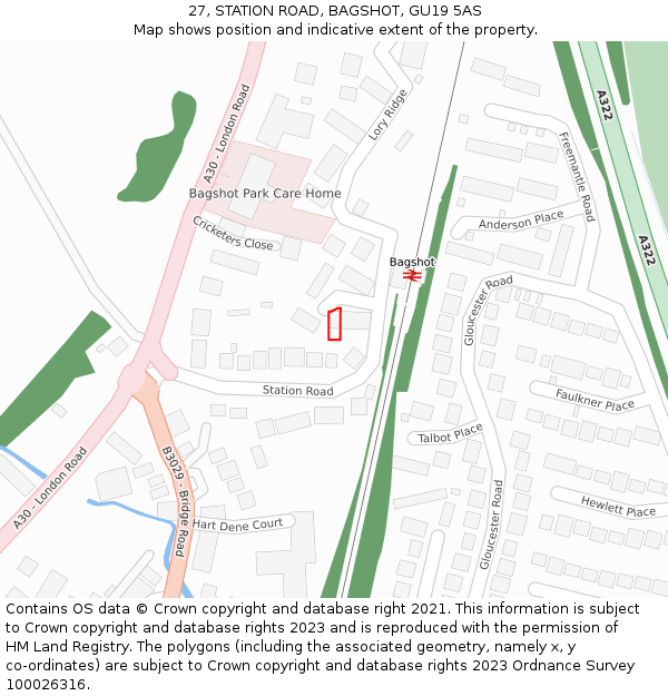 27, STATION ROAD, BAGSHOT, GU19 5AS: Location map and indicative extent of plot