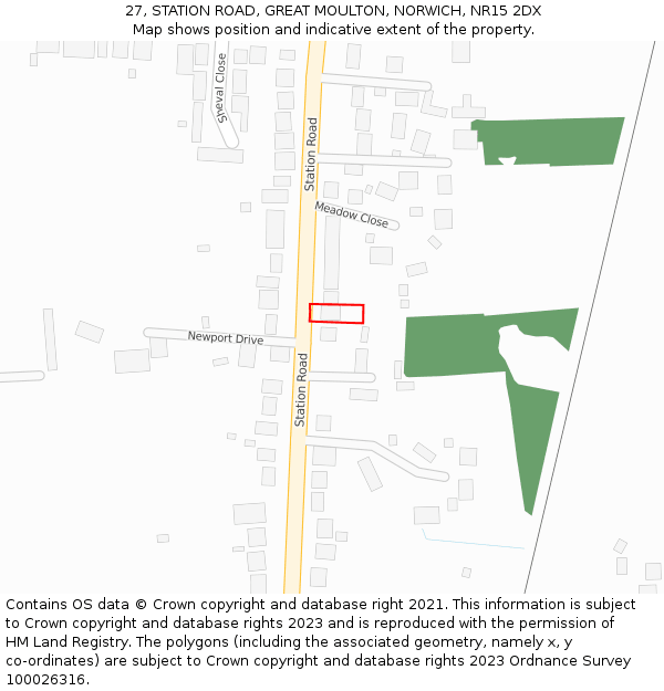 27, STATION ROAD, GREAT MOULTON, NORWICH, NR15 2DX: Location map and indicative extent of plot