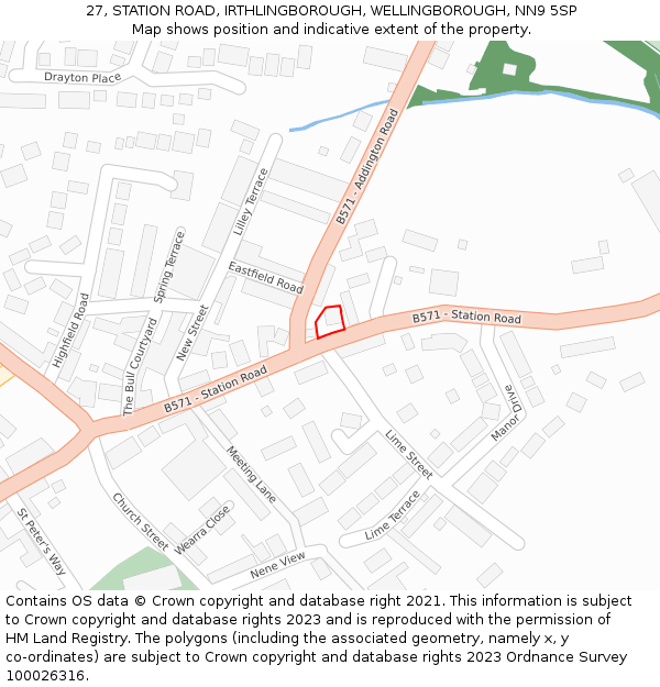 27, STATION ROAD, IRTHLINGBOROUGH, WELLINGBOROUGH, NN9 5SP: Location map and indicative extent of plot