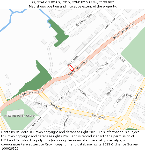 27, STATION ROAD, LYDD, ROMNEY MARSH, TN29 9ED: Location map and indicative extent of plot