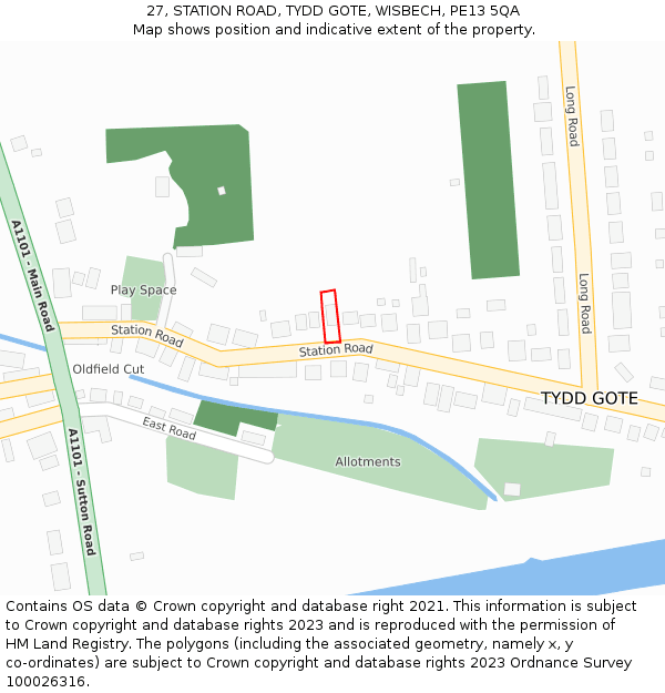 27, STATION ROAD, TYDD GOTE, WISBECH, PE13 5QA: Location map and indicative extent of plot