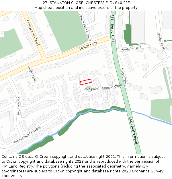 27, STAUNTON CLOSE, CHESTERFIELD, S40 2FE: Location map and indicative extent of plot