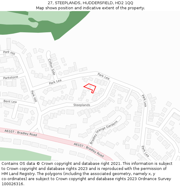 27, STEEPLANDS, HUDDERSFIELD, HD2 1QQ: Location map and indicative extent of plot