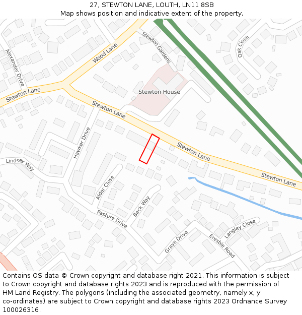 27, STEWTON LANE, LOUTH, LN11 8SB: Location map and indicative extent of plot