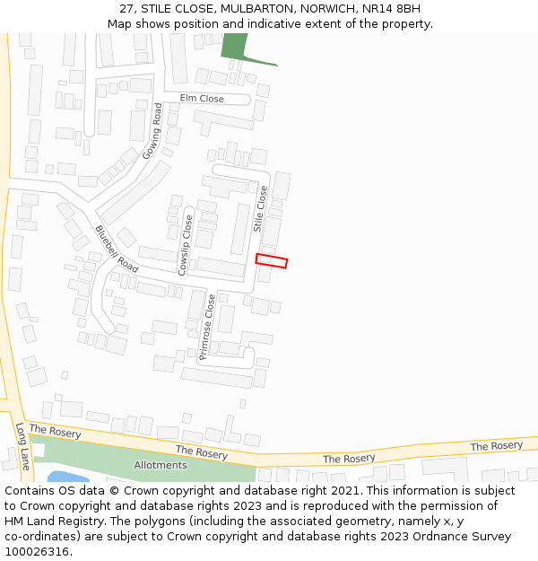 27, STILE CLOSE, MULBARTON, NORWICH, NR14 8BH: Location map and indicative extent of plot
