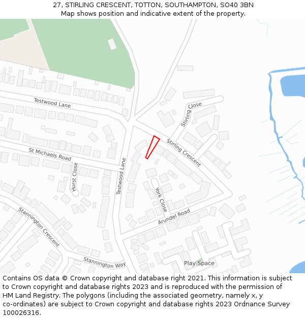 27, STIRLING CRESCENT, TOTTON, SOUTHAMPTON, SO40 3BN: Location map and indicative extent of plot