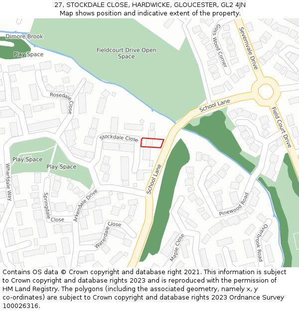 27, STOCKDALE CLOSE, HARDWICKE, GLOUCESTER, GL2 4JN: Location map and indicative extent of plot