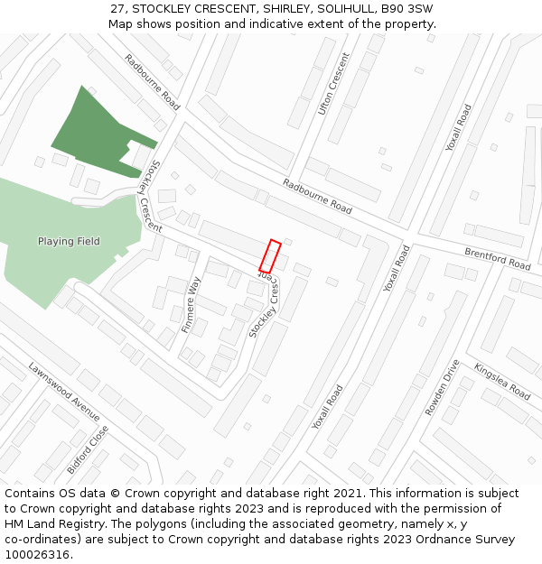 27, STOCKLEY CRESCENT, SHIRLEY, SOLIHULL, B90 3SW: Location map and indicative extent of plot