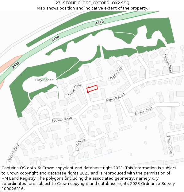 27, STONE CLOSE, OXFORD, OX2 9SQ: Location map and indicative extent of plot