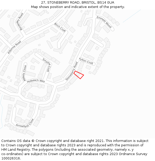 27, STONEBERRY ROAD, BRISTOL, BS14 0UA: Location map and indicative extent of plot