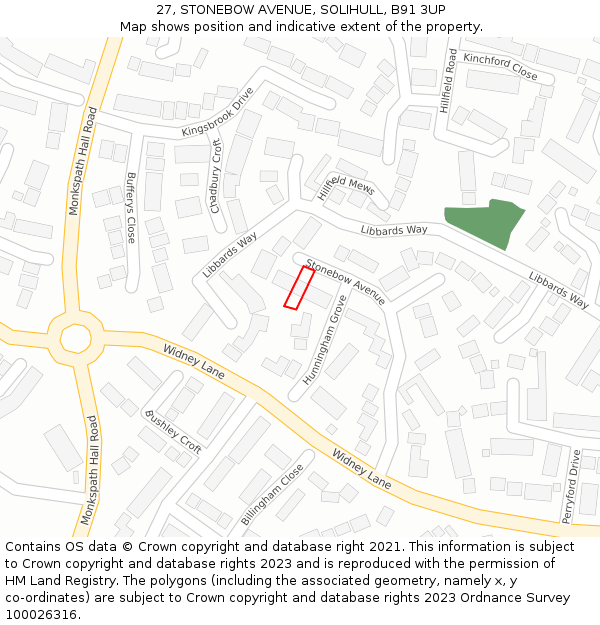 27, STONEBOW AVENUE, SOLIHULL, B91 3UP: Location map and indicative extent of plot