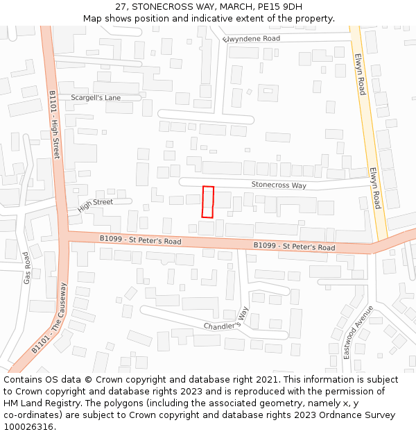27, STONECROSS WAY, MARCH, PE15 9DH: Location map and indicative extent of plot