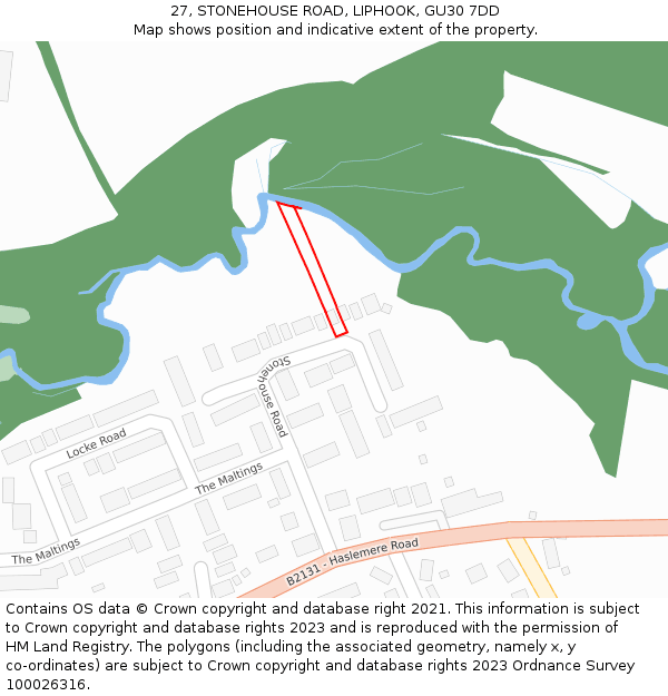 27, STONEHOUSE ROAD, LIPHOOK, GU30 7DD: Location map and indicative extent of plot